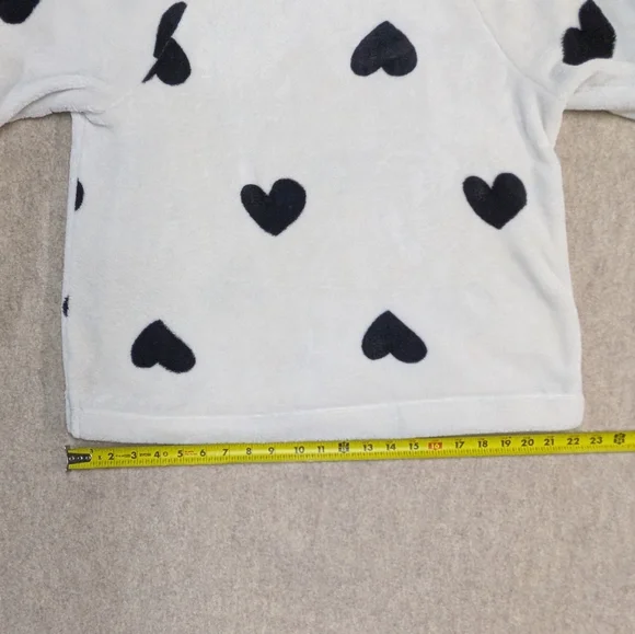 LOFT White Fuzzy Soft Faux Fur Crewneck with Black Hearts Sz Medium - Picture 6 of 8